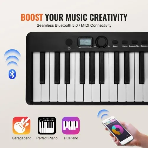 VEVOR 88-Tasten-Klappklavier, Bluetooth und MIDI, tragbares elektronisches digitales Klappklavier mit Sustain-Pedaltasche, berührungsempfindlichen Tasten, Kopfhörern, wiederaufladbar für Anfänger, Jugendliche und Erwachsene, Schwarz – Bild 5
