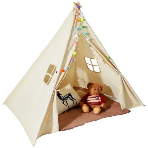 VEVOR Spielzelt Kinder, Tipi-Zelt für Kinder 1–5 Jahre, Kleinkinderzelt mit Matte und dekorativen Plüschbällen, Zelt für Kinder mit Fenstern für drinnen & draußen Beige – Bild 10