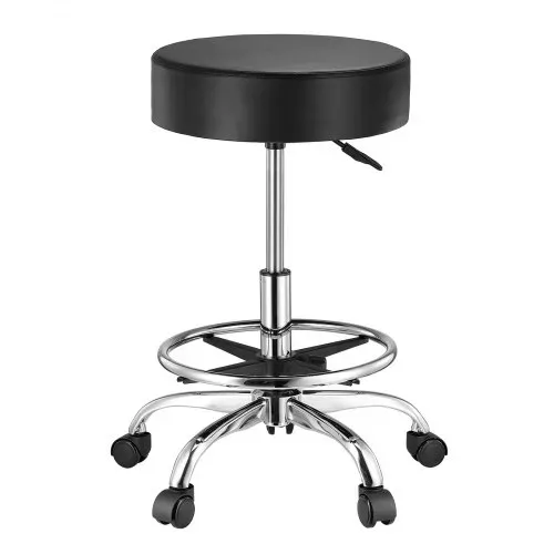 VEVOR Sattelhocker Rollhocker 204 kg belastbarer höhenverstellbarer (55-71 cm) Drehhocker Arbeitshocker mit Rückenlehne & Fußstütze, PU-Leder-Drehsattelstuhl für Salon Spa Massage Klinik Schwarz – Bild 9