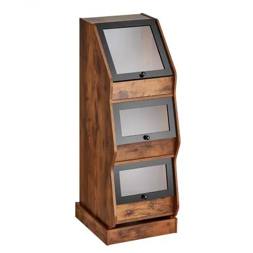 VEVOR Brotkasten Freistehend Brotschrank mit vier Rollen aus MDF Braun Ideal für Bagels, Muffins & Selbstgebackenes Brot, Einschiebbare Klapptüren mit Griffen, Transparentem Acrylfenster, 3 Ebenen – Bild 8