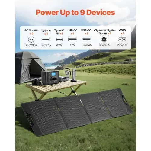 VEVOR Tragbare Powerstation, mit 200-W-Solarpanel, 1800-W-Solargenerator, 1008-Wh-LiFePO4-Akku-Backup & 9 Ausgängen, Ideal für Notfälle zu Hause, Camping & Reisen mit dem Wohnmobil – Bild 5