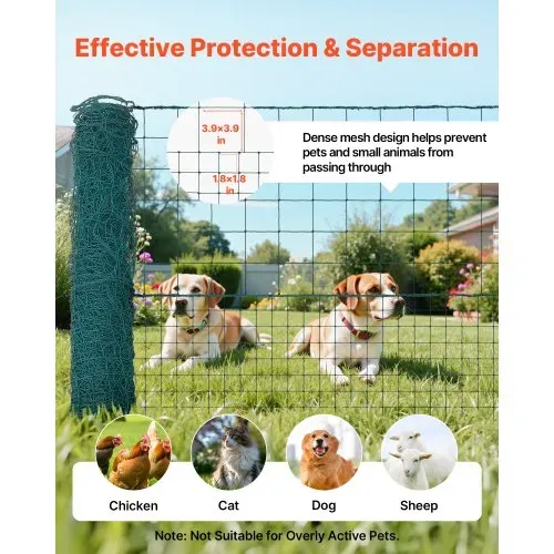 VEVOR Begrenzungszaun 50x1,05 m, Weidezaun aus PE, Mobiler Hundezaun mit Doppelspitzenpfählen & Abspannseilen, Hühnerzaun, Gartenzaun, Campingzaun für Hunde, Hühner, Pflanzen, Außenbereiche – Bild 3