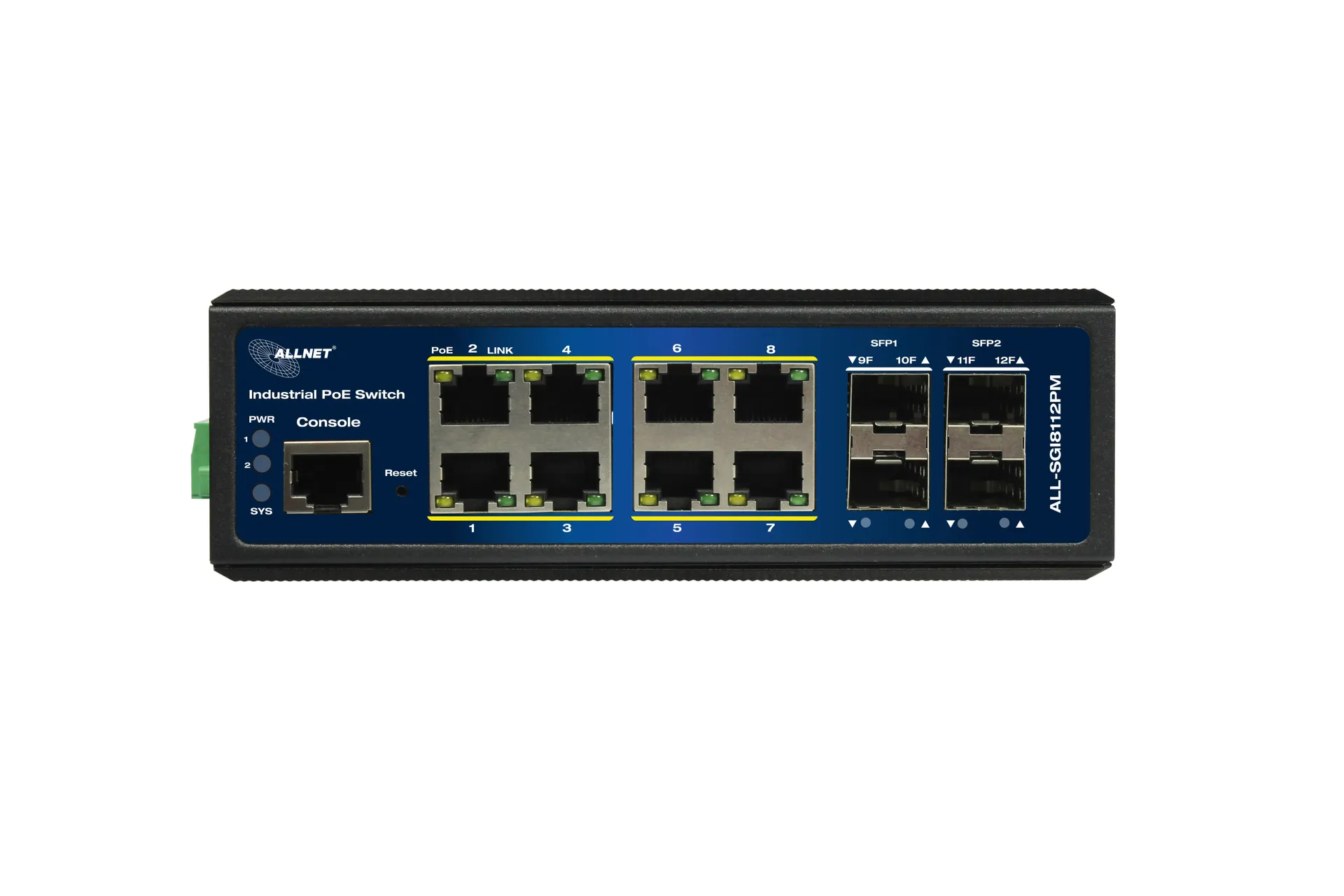 ALLNET Switch industrial full managed Layer2+ 12 Port GbE • PoE Budget 240W • 8x PoE at • 4x SFP • Lüfterlos • DIN • JSON API • ALL-SGI8112PMJ – Bild 3