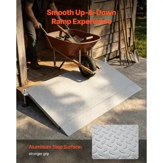 VEVOR Schwellenrampe 980x600mm, 453,6kg Belastbare Rollstuhlrampe mit Verstellbarer Höhe, Rutschfeste Metall-Auffahrschiene, Stabile Auffahrrampe für Rollstuhl Scooter Türschwelle Bordsteine Treppen VEVOR Schwellenrampe 980x600mm, 453,6kg Belastbare Rollstuhlrampe mit Verstellbarer Höhe, Rutschfeste Metall-Auffahrschiene, Stabile Auffahrrampe für Rollstuhl Scooter Türschwelle Bordsteine Treppen