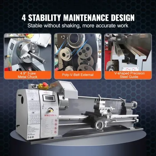 VEVOR Metalldrehmaschine 211x750mm Drehbank Metall 50-2500U/min Tischdrehbank Tischdrehmaschine 750W 14x metrische (von 0,3 bis 3 mm) 10x zöllige (von 10 bis 44 TPI) Gewinde MT5 Spindelkonus – Bild 3