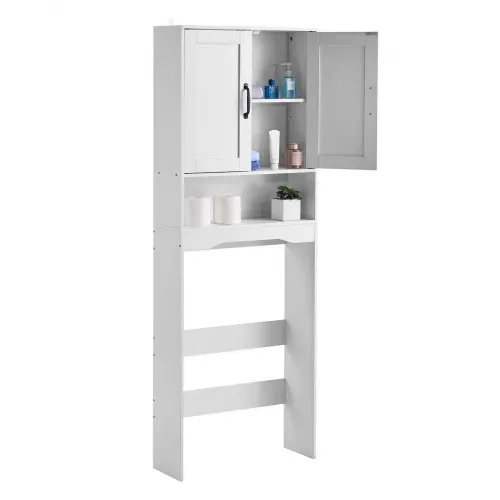 VEVOR Toilettenschrank Badezimmerschrank mit Doppeltür & verstellbarem Regal, platzsparender 3-stöckiger Badschrank über der Toilette mit offenem Regal, 600x210x1651 mm Aufbewahrungsschrank Weiß – Bild 9