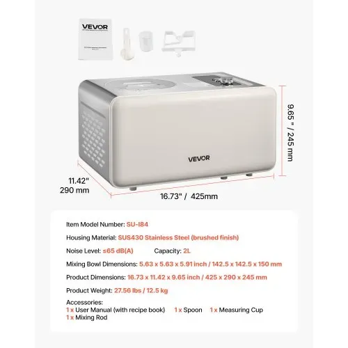 VEVOR automatische Eismaschine 2 QT mit eingebautem Kompressor (150 W) kein Vorgefrieren, Ice Cream Maker mit 3 Modi, elektrischer Eismaschine Frozen Sorbet Maker für die Küche zu Hause – Bild 6