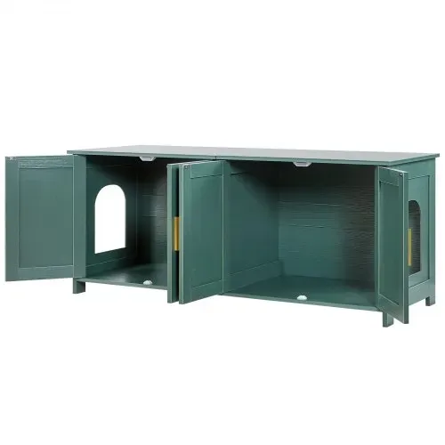 VEVOR Katzenschrank, 1200x450x500 mm, Katzentoiletten mit 4 Türen & 2 Eingängen, Katzenklo Schrank für den Innenbereich, Katzenhaus aus Holz, passend für die meisten Katzentoiletten, grün – Bild 8
