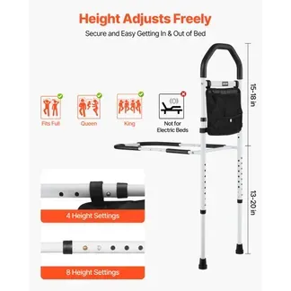 VEVOR Aufstehhilfe Bett, Haltegriffe mit Stützbein & PU-Handlauf, 732–992mm höhenverstellbarer Gehstock aus Karbonstahlrohr, Bett Einstiegshilfe für Kingsize-, Queensize-, Full- & Twin-Betten VEVOR Aufstehhilfe Bett, Haltegriffe mit Stützbein & PU-Handlauf, 732–992mm höhenverstellbarer Gehstock aus Karbonstahlrohr, Bett Einstiegshilfe für Kingsize-, Queensize-, Full- & Twin-Betten