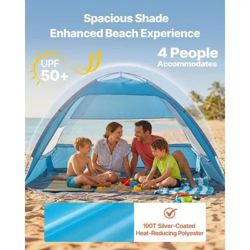 VEVOR Strandmuschel Sonnenschutz für 4 Personen, UPF 50+ Schutz, Tragbares Strandzelt mit Tragetasche & Bodenverankerungen, Leichter Strandsonnenschirm für Camping Angeln Picknick, Sonnenzelt VEVOR Strandmuschel Sonnenschutz für 4 Personen, UPF 50+ Schutz, Tragbares Strandzelt mit Tragetasche & Bodenverankerungen, Leichter Strandsonnenschirm für Camping Angeln Picknick, Sonnenzelt