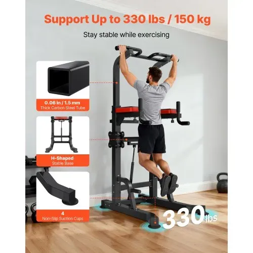 VEVOR Klimmzugstange Klimmzugstation Power Dip Station mit 150 kg Tragkraft & H-Rahmenkonstruktion stabilem Sockel & Unterstützungsplattform, 9-fach höhenverstellbar, Training von Armen Rücken – Bild 2