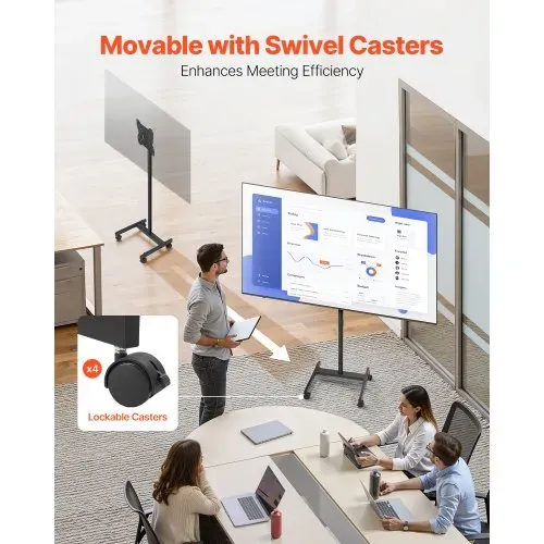 VEVOR rollbarer TV-Ständer Standfuß Fernsehstand für 431,8-1397 mm flach & Curved-TVs, tragbarer TV Bodenständer bis zu 20 kg (Max. VESA 200 x 200 mm) für Wohnzimmer Schlafzimmer Büro Outdoor – Bild 2