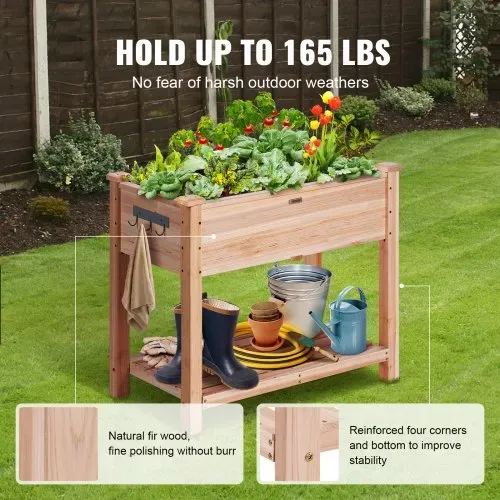 VEVOR Hochbeet Holz Pflanzkübel mit Ablage Blumenkasten 75kg Tragfähigkeit Garten Pflanzkasten Terrassen Gemüsebeet Gartenbeet Pflanzbeet 86x46x76cm ideal für den Anbau von Gemüse Obst Kräutern – Bild 3