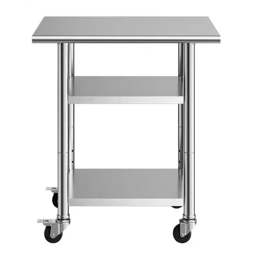 VEVOR Gasto Arbeitstisch 762 x 610 x 864 mm, Edelstahltisch mit 3 Ebenen & Rollen & Höhenverstellbaren Ablagen Belastbarkeit Top 227 kg & 2 Unterablagen je 191 kg Vorbereitungstisch für Restaurant – Bild 8