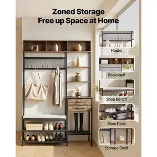 VEVOR Multifunktionale Flurgarderobe (120 x 40 x 180 cm) mit Schuhbank & 2 Schubladen, Garderobenständer mit Bücherablage & Metallgitter, Garderobe mit Stahlrahmen für Eingangsbereich Schlafzimmer VEVOR Multifunktionale Flurgarderobe (120 x 40 x 180 cm) mit Schuhbank & 2 Schubladen, Garderobenständer mit Bücherablage & Metallgitter, Garderobe mit Stahlrahmen für Eingangsbereich Schlafzimmer