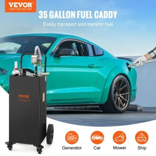 VEVOR Kraftstofftrolley 35 Gallonen Gaskraftstofftankbehälter 106 x 53 x 53 cm mit manueller Transferpumpe Benzin-Diesel-Kraftstoffbehälter für Autos Rasenmäher Geländefahrzeuge Boote Schwarz VEVOR Kraftstofftrolley 35 Gallonen Gaskraftstofftankbehälter 106 x 53 x 53 cm mit manueller Transferpumpe Benzin-Diesel-Kraftstoffbehälter für Autos Rasenmäher Geländefahrzeuge Boote Schwarz