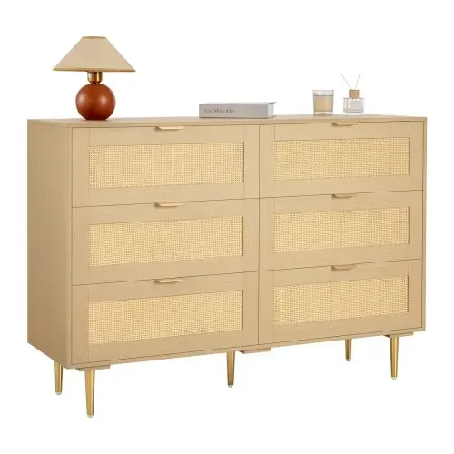 VEVOR Rattankommode Aufbewahrungsschrank mit 6 Schubladen & Metallgriffen und -beinen, moderner Rattanschrank für Schlafzimmer Wohnzimmer Flur (120 x 39,5 x 85,4 cm) Kleidungsschrank – Bild 8