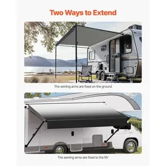 VEVOR Wohnwagen Markise universelle einziehbar RV Markisen (487,7 cm) wasserdichter Sonnenschutz mit Aluminiumlegierungsrahmen, Außenmarkise mit schwarzem Ständer & schwarzen Stoffen mit Farbverlauf VEVOR Wohnwagen Markise universelle einziehbar RV Markisen (487,7 cm) wasserdichter Sonnenschutz mit Aluminiumlegierungsrahmen, Außenmarkise mit schwarzem Ständer & schwarzen Stoffen mit Farbverlauf