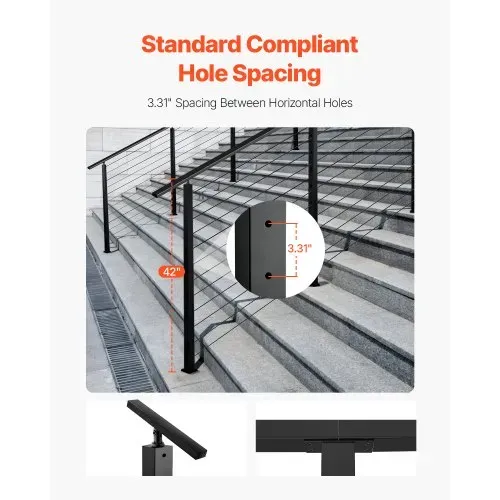 VEVOR Kabelgeländerpfosten, 1067x50,8x50,8 mm, Kabel-Treppengeländerpfosten mit 30° vorgebohrten Löchern, SUS304 Edelstahl, für Handlauf, Balustraden, Schwarz, 1JZLGZXHS106W3XAA001V0 – Bild 3