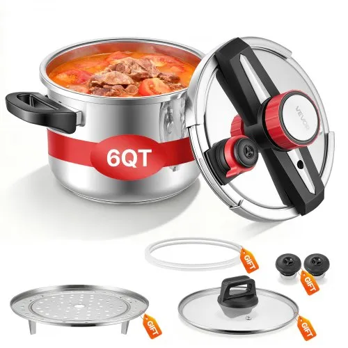 VEVOR Schnellkochtopf 6 L, Dampfkochtopf aus Edelstahl mit Dampfeinsatz & Deckel aus Gehärtetem Glas & 3 Druckstufen für Fleisch Bohnen Reis Suppen Soßen, Schnellkochtopf bis zu 100 kPa VEVOR Schnellkochtopf 6 L, Dampfkochtopf aus Edelstahl mit Dampfeinsatz & Deckel aus Gehärtetem Glas & 3 Druckstufen für Fleisch Bohnen Reis Suppen Soßen, Schnellkochtopf bis zu 100 kPa
