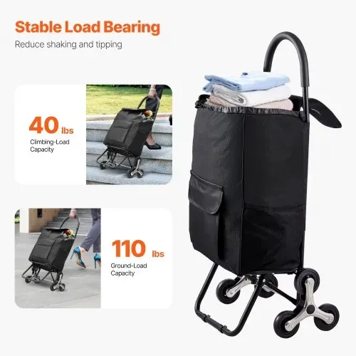 VEVOR faltbarer Einkaufswagen, 450x350x965mm, Sackkarre zum Treppensteigen mit 6 Rädern, Aufbewahrungstasche aus Oxford-Stoff, zum Einkaufen, Büro, Umzug, Transport, Outdoor, Wäsche, Schwarz – Bild 2