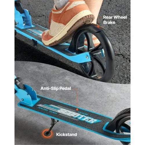 VEVOR Scooter (2 Räder) für Kinder ab 8 Jahren, Cityroller Kinderroller Straßenroller mit höhenverstellbarem Lenker & rutschfestem Deck, faltbarer Tretroller bis zu 100 kg, Schwarz + Blau – Bild 4