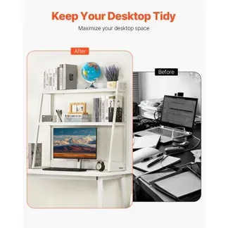 VEVOR Schreibtisch Bücherregal 2-stufiger Organizer (95 x 32 x 90 cm) Tischregale Organizer Ausstellungsregal aus Spanplatten + Melaminpapier + Q195A, Regal mit rutschfesten Füßen, Büro Weiß VEVOR Schreibtisch Bücherregal 2-stufiger Organizer (95 x 32 x 90 cm) Tischregale Organizer Ausstellungsregal aus Spanplatten + Melaminpapier + Q195A, Regal mit rutschfesten Füßen, Büro Weiß