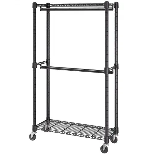 VEVOR Rollbarer Kleiderständer Garderobenständer 1 Kleiderstange, 2-lagig, 136 kg Belastbar Strapazierfähiger Rollbarer Kleiderständer für Schlafzimmer, Wäscheraum, Ankleidezimmer, Eingang usw. – Bild 9