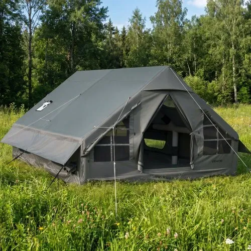 VEVOR Aufblasbares Campingzelt Familienzelt Luftzelt 5-8 Personen Grün, für Outdoor-Aktivität Wasserabweisendes 420D Oxford-Gewebe mit Dachfenster Ofenrohrdurchführung Netzfenster & Tragetasche – Bild 7