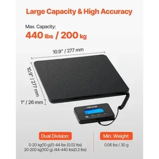 VEVOR Digitale Paketwaage, 10/100g, doppelte Genauigkeit, 200 kg Plattformwaage mit Hold-/Tara-Funktion & LCD-Display, für Pakete, Porto, Gepäck, Batterie & Ladekabel im Lieferumfang enthalten VEVOR Digitale Paketwaage, 10/100g, doppelte Genauigkeit, 200 kg Plattformwaage mit Hold-/Tara-Funktion & LCD-Display, für Pakete, Porto, Gepäck, Batterie & Ladekabel im Lieferumfang enthalten