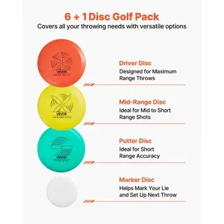 VEVOR Disgolf Set Disc Golf Scheiben (6 + 1 Stk.) für Anfänger, Starter-Set mit Putter, Mid-Range, Driver, inklusive Mini-Marker, tragbarer Rucksack, für Garten Rasen Strand und Park im Freien、 VEVOR Disgolf Set Disc Golf Scheiben (6 + 1 Stk.) für Anfänger, Starter-Set mit Putter, Mid-Range, Driver, inklusive Mini-Marker, tragbarer Rucksack, für Garten Rasen Strand und Park im Freien、
