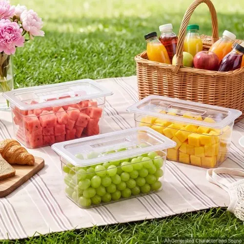 VEVOR GN 1/3 Behälter 15 cm Tief 6er-Set Lebensmittelbehälter mit Deckel PC für Restaurants, Buffets & Salatbars, 327 x 178 x 154 mm, –40 bis 100 °C, Spülmaschinenfest, Stapelbar, Skalenmarkierung – Bild 7