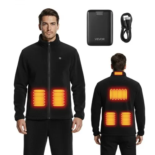 VEVOR Beheizte Fleecejacke Herren, Heizjacke mit 7,4 V 16000 mAh wiederaufladbarem Powerbank-Pack, 6 Heizzonen, 3 Temperaturstufen, 3/6/10 Std. Wärme, für Winter-Outdoor-Camping, Schwarz, L VEVOR Beheizte Fleecejacke Herren, Heizjacke mit 7,4 V 16000 mAh wiederaufladbarem Powerbank-Pack, 6 Heizzonen, 3 Temperaturstufen, 3/6/10 Std. Wärme, für Winter-Outdoor-Camping, Schwarz, L