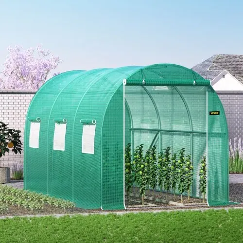 VEVOR Foliengewächshaus 3,5x2x2 m Bogendach Gewächshaus Verzinkter Stahlrahmen und PE Abdeckung Frühbeet Treibhaus 6 Netzfenster Grün Mobiler Folientunnel Ideal für Anbau von Gemüse Blumen – Bild 7