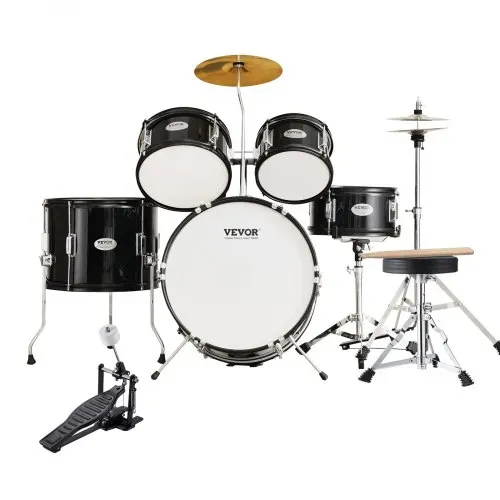VEVOR Schlagzeugset für Kinder, 5-teilig, Anfänger-Schlagzeugset mit Bass-Toms, Snare, Standtrommel, verstellbarem Thron-Becken, Hi-Hat-Pedal und zwei Paar Drumsticks, für Kinder, schwarz – Bild 10