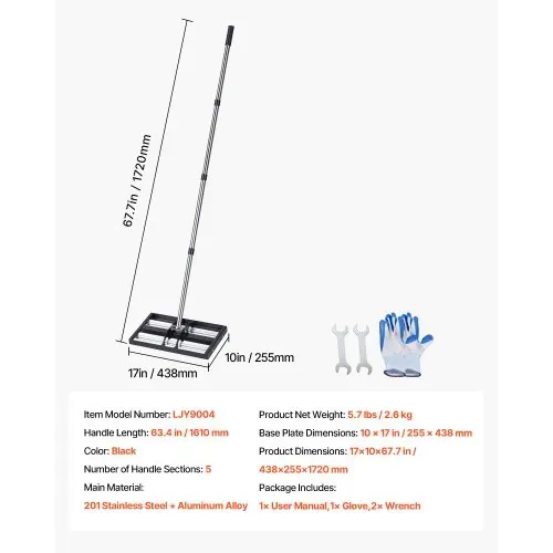 VEVOR Rasenrakel 438x255 mm, Rasen Nivellierrechen mit 161 cm Verstellbarem Stiel, Edelstahl Rasenrechen für Garten & Golfplatz, Lawn Leveling Rake zum Nivellieren von Rasenflächen. – Bild 6