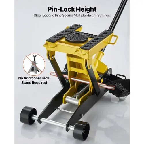 VEVOR Hydraulischer Rangierwagenheber 2 t Tragkraft, Flacher Wagenheber aus Stahl mit Einkolben-Schnellhubpumpe, Autoheber für Pkw, Motorräder und ATVs, 150–435 mm Hubbereich, Rennwagenheber – Bild 4