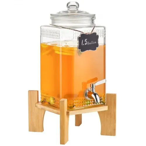 VEVOR Getränkespender, 5,5 L Getränkespender für Partys, Saftspender aus Glas mit Ständer, Zapfhahn aus Edelstahl, Eistee-Limonadensaft-Wasserspender, für Restaurants, Hotels, Partys – Bild 10