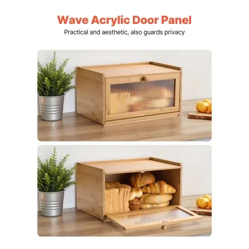 VEVOR Brotkasten für Küchentheke Brotbehälter Brotbox Brot-Organizer aus Holz für selbstgebackenes Brot, Aufbewahrungsbehälter mit gewellter Acryl-Türplatte, Brotaufbewahrung Natur – Bild 5
