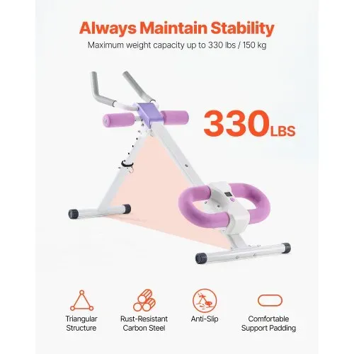 VEVOR Bauchmuskeltrainingsgerät Bauchtrainer AB-Maschine Fitnessstudio, Bauchtrainer 150 kg Gewichtskapazität, Bauchmuskeltrainer Krafttraining klappbares verstellbares Fitnessgerät Weiß + Rosa – Bild 2