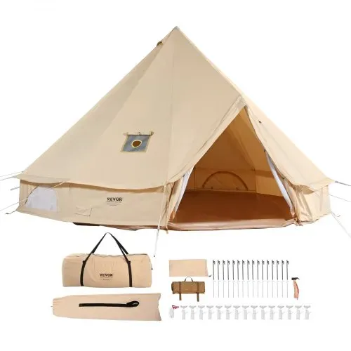 VEVOR Glockenzelt 7 x 3,5 m Jurten Zelt TC-Baumwolle und robusten Eisenstangen mit einer PVC-Bodenplane Campingzelt 12 Personen Familienzelt 12 Fenster Gruppenzelt für Outdoor-Abenteuer – Bild 8