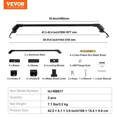 VEVOR Dachträger Dachgepäckträger Auto Querträger 2 Stk. Dachträger 70,3 kg Tragfähigkeit, geeignet für PKW Abstand zwischen Dachrinnen 105-109 cm, Abstand von Dachrinnen zu Fenstern 6 cm – Bild 6
