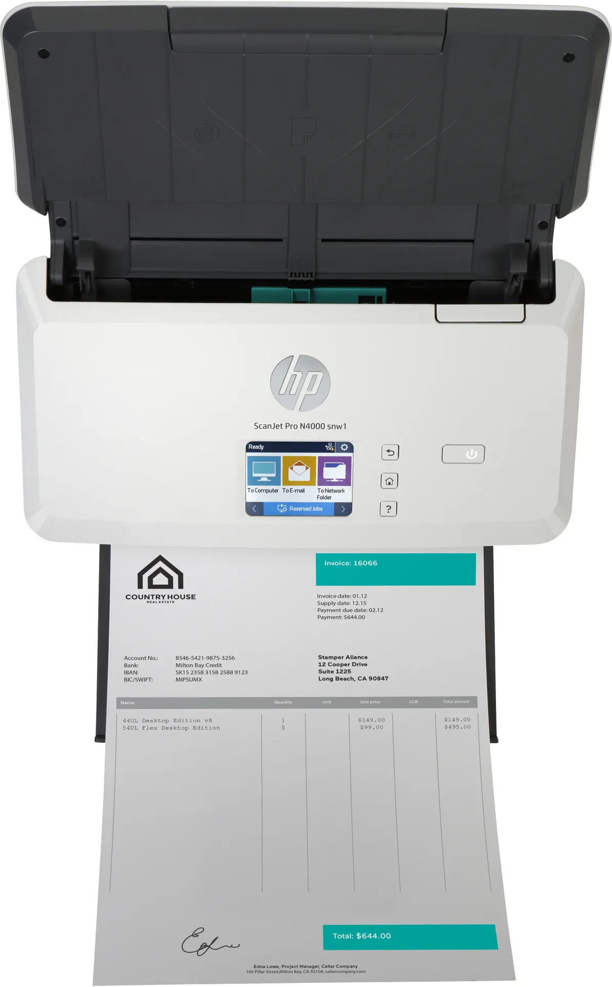 HP Scanjet Pro N4000 snw1 Sheet-feed Scanner Scanner mit Vorlageneinzug 600 x 600 DPI A4 Schwarz, Weiß – Bild 6