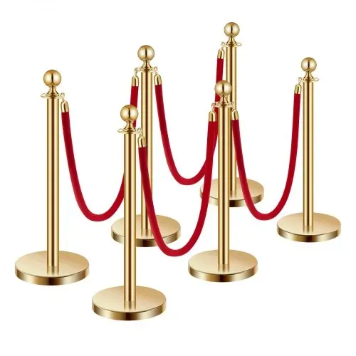 VEVOR Absperrpfosten Absperrung (6 Stk.) zur Steuerung von Menschenmengen mit 4 roten Samtseilen (1,5 m lang), Absperrständer aus Edelstahl mit nachfüllbarem Sockel für Ausstellungen Golden – Bild 9