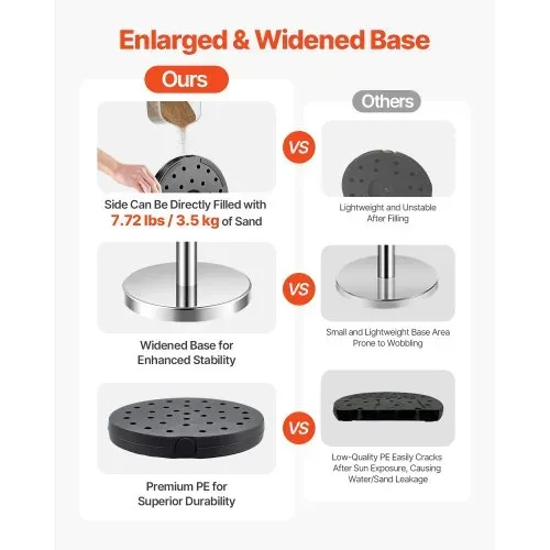 VEVOR Absperrpfosten Absperrung (4 Stk.) zur Steuerung von Menschenmengen mit 2 roten Samtseilen (1,5 m lang), Absperrständer aus Edelstahl mit nachfüllbarem Sockel für Ausstellungen Silber – Bild 2
