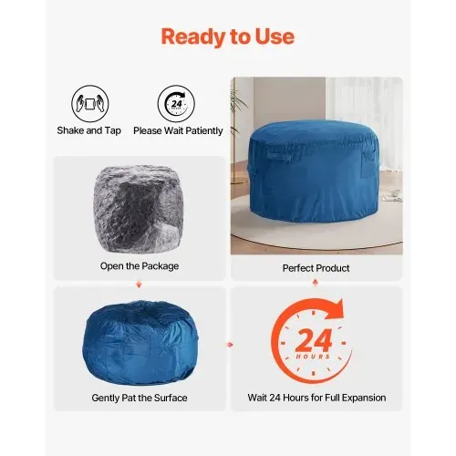 VEVOR runder Sitzsack Sitzkissen Bean Bag Erwachsene (1168 x 1168 x 635 mm) mit abnehmbarem & waschbarem Bezug, gefüllt mit niederländischem Samt & hochdichtem Schaumstoff, für Schlafzimmer Blau – Bild 6