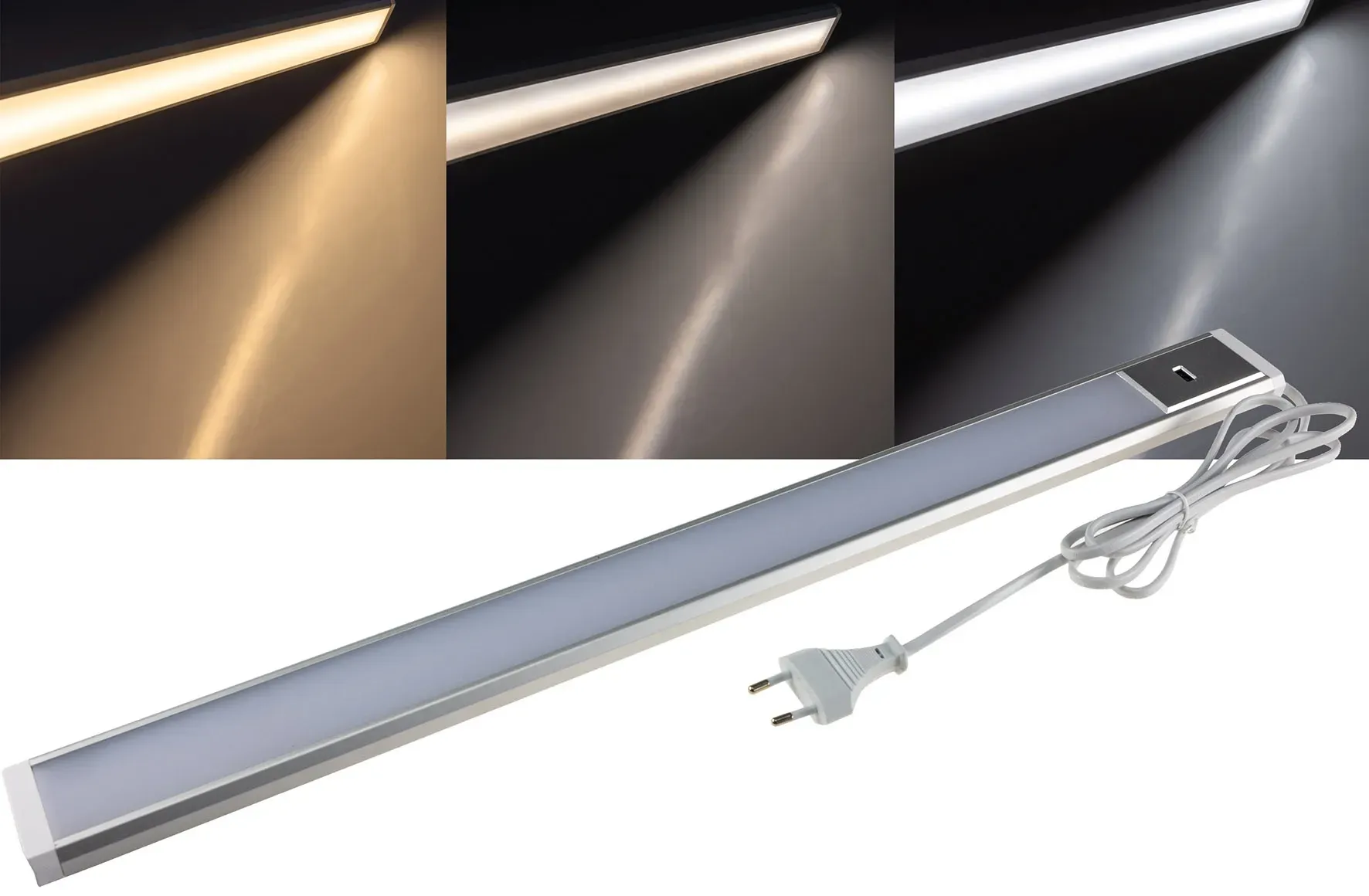 LED Unterbauleuchte “Comprido 600 CCT” 230V, 60cm, IR-Sensor, 3000k – 6500k LED Unterbauleuchte “Comprido 600 CCT” 230V, 60cm, IR-Sensor, 3000k – 6500k