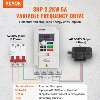 VEVOR Frequenzumrichter VFD 3 PS, 2,2 kW, 5 A, 3-Phasen-Wechselstrom, 380 V Eingang auf 3-Phasen-Wechselstrom, 0 – 380 V Ausgang, Frequenzumwandler, 50/60 Hz Eingang, 0 – 2000 Hz Ausgang VEVOR Frequenzumrichter VFD 3 PS, 2,2 kW, 5 A, 3-Phasen-Wechselstrom, 380 V Eingang auf 3-Phasen-Wechselstrom, 0 – 380 V Ausgang, Frequenzumwandler, 50/60 Hz Eingang, 0 – 2000 Hz Ausgang
