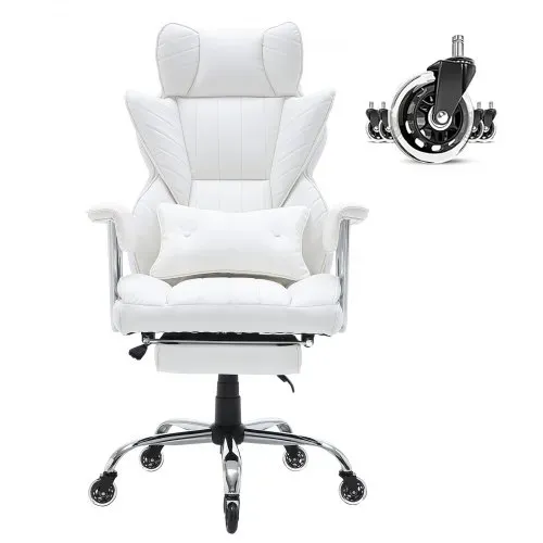 VEVOR Bürostuhl PU Leder Weißer Chefsessel mit Fußstütze, Schreibtisch Drehsessel Höhenverstellbar 0–80 mm, 181,43 kg Tragfähigkeit, Chefsessel Bürostuhl 860 x 610 mm Rückenlehne Drehsessel – Bild 9