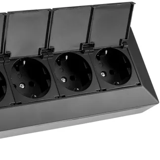 5-fach Steckdosenblock, schwarz 250V~/ 16A, Aufbaumontage mit Klappen 5-fach Steckdosenblock, schwarz 250V~/ 16A, Aufbaumontage mit Klappen